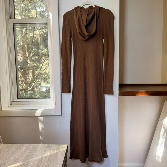 Free People Thermal Hooded Funnel Midi Dress Brown Small